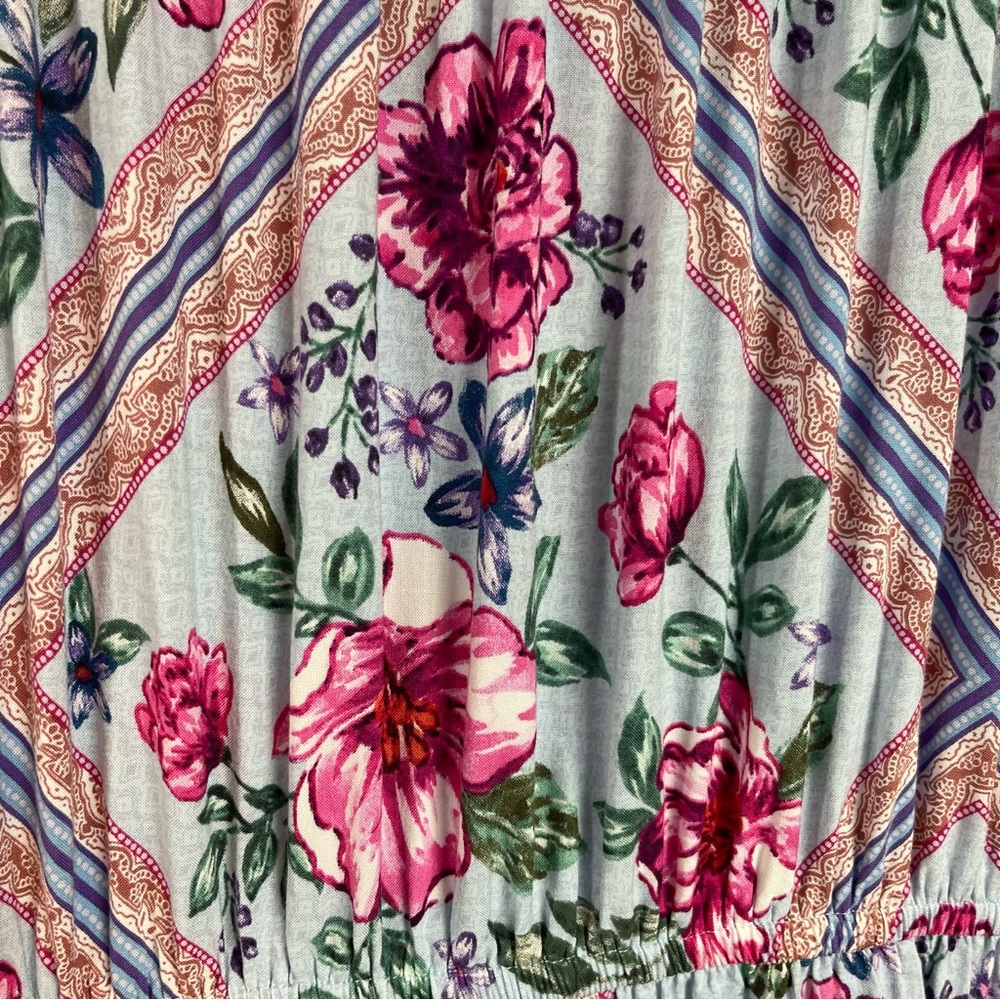 Dreamcatcher Cottage Core Tiered Blue Floral Maxi Dress 10 Blue Pockets - Picture 6 of 11